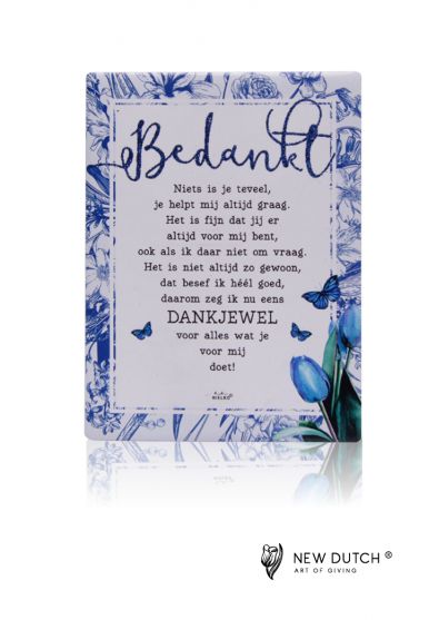 Een lief bedank cadeautje Gedicht tegel glitter Bedankt